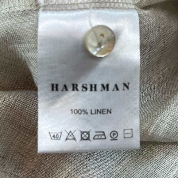 Harshman 100% Linen Tan Oatmeal Button Down Maxi Dress Size Large Collared - Picture 14 of 16